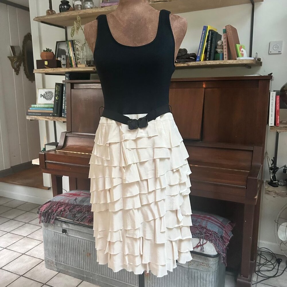 BCBGMAXAZRIA Black & White Layered Ruffle Party Dress – Size S